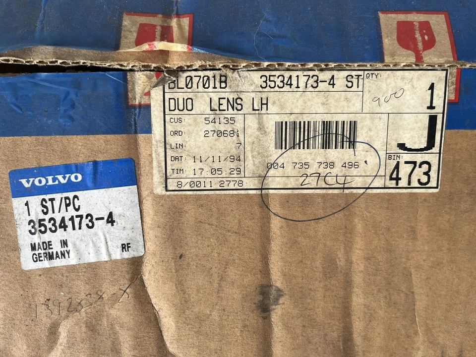 Volvo 740 MK2 Headlight Lens New Original Old Stock.(3534173). — 第 3/3 张图片