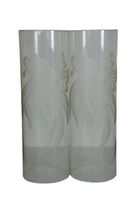 2 Large Floral Etched Tall Glass Cylinder Hurricane Candle Shades 8" x 18"