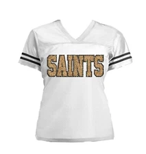 New Orleans Saints Glitter Jersey, Black Gold White Bling, Women Football Shirt