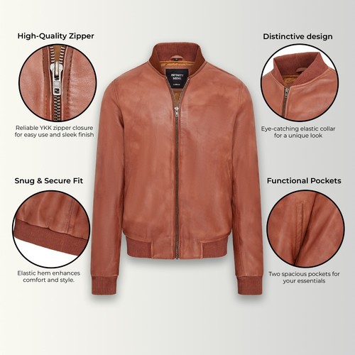 Men's Varsity Leather Bomber Jacket Casual 100% Soft Lamb Nappa MA-1 - Picture 11 of 26