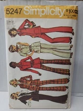 Simplicity Sewing Pattern 5247 Size 14 Misses Shirt-Jacket Pants -Cut Complete-