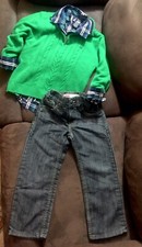 Boys Nautica Sweater Dress Shirt  Levis Jeans Outfit Size 4/5 EUC 