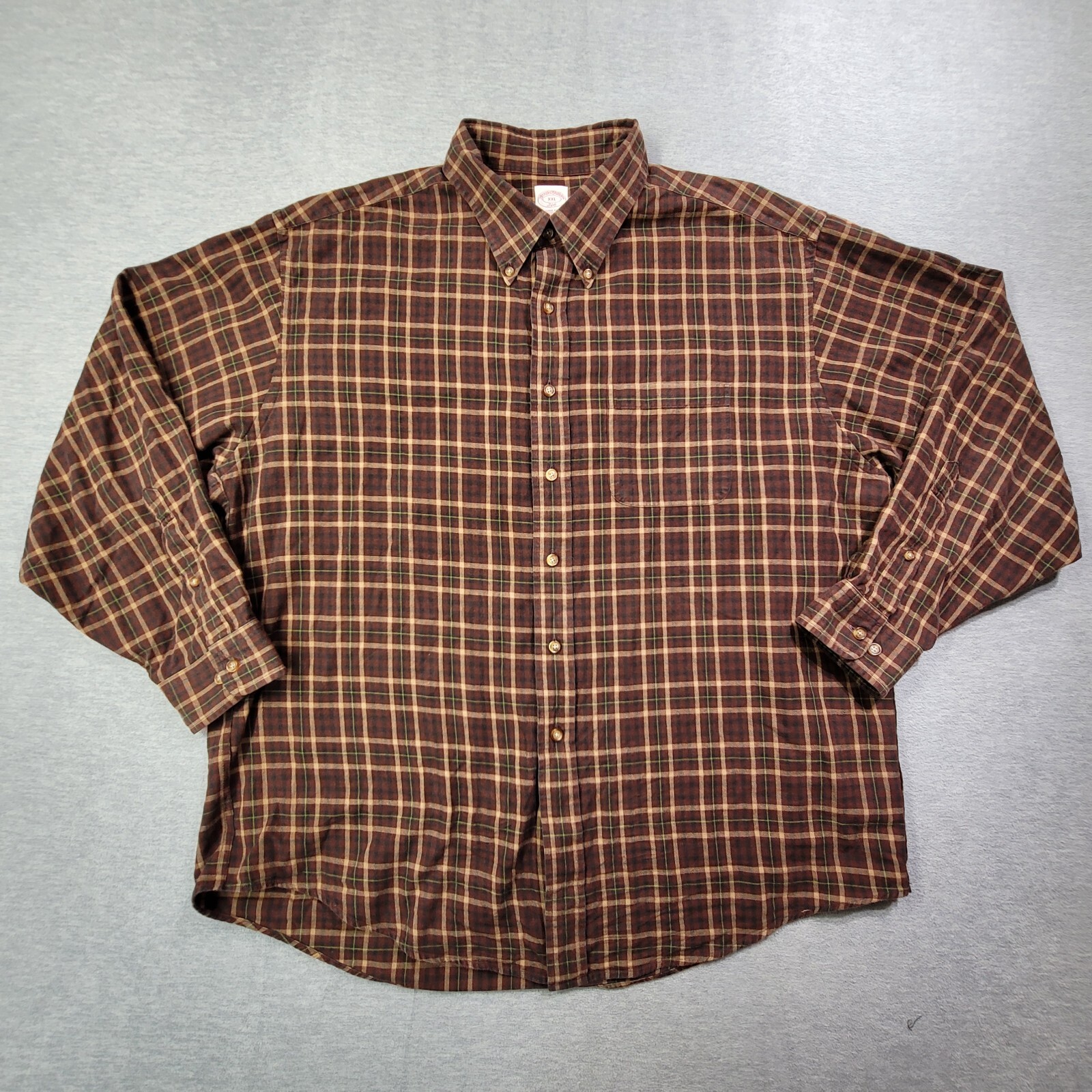 Brooks Brothers Flannel Shirt Mens 2XL Brown Plaid 346 Wool Button Down Pocket