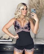 NEW Black Pink Lace Sleepwear Set   Camisole Night Top  Shorts Pajama Set