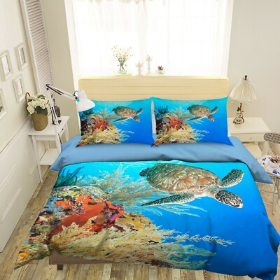 3D Tortoise Stone ZHUA2029 Bed Pillowcases Quilt Duvet Cover Set Queen King Zoe