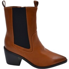 Stivaletto camperos donna linea Basic cuoio con elastico Beatles punta tacchetto
