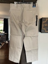  65 Nautica Men's Classic-Fit Beige Cotton Deck Trousers Pants 36W 29L