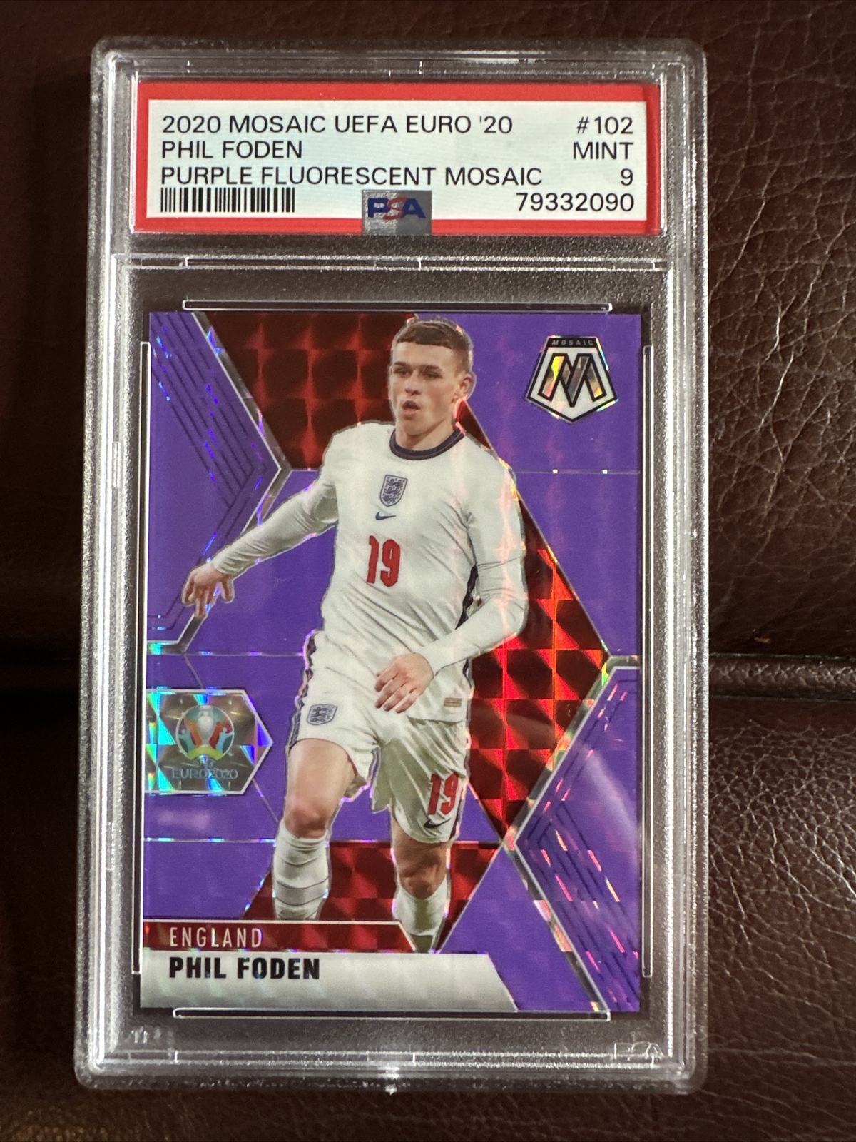 Phil Foden Panini Mosaic UEFA Euro 2020 England Fluorescent Purple /70 PSA 9