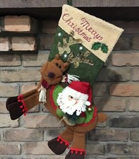 Christmas REINDEER With SANTA STOCKING 18" Long  5  Reindeer Legs NEW