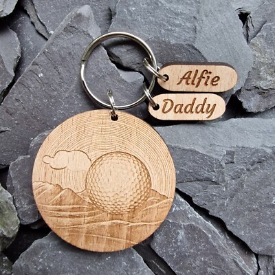 Personalisierter Schlüsselanhänger Golfball Holz Gravur individuell Golfer Schlüsselanhänger VATERTAG