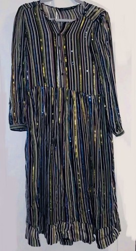 🌈 ZARA Sheer Rainbow Striped Sequin Midi Dress - Size M - Picture 11 of 15