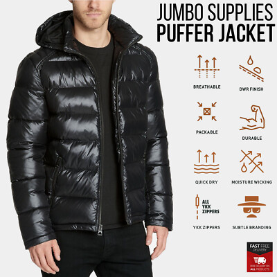Men Winter Puffer Jacket with Removable Hood Warm Quilted Bubble Coat Waterproof