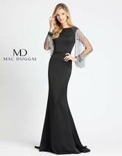 MAC DUGGAL 20116D Black Silver Bead Chain Fringe Sleeve Trumpet Gown Dress 6 🖤