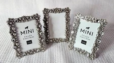 Studio Decor Bejeweled Silver Tone Metal Mini Picture Frames Set of 3  2" x  3"