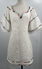 Farm Rio Women's V Neck White Colorful Stripes Euroflax White Mini Dress Size M