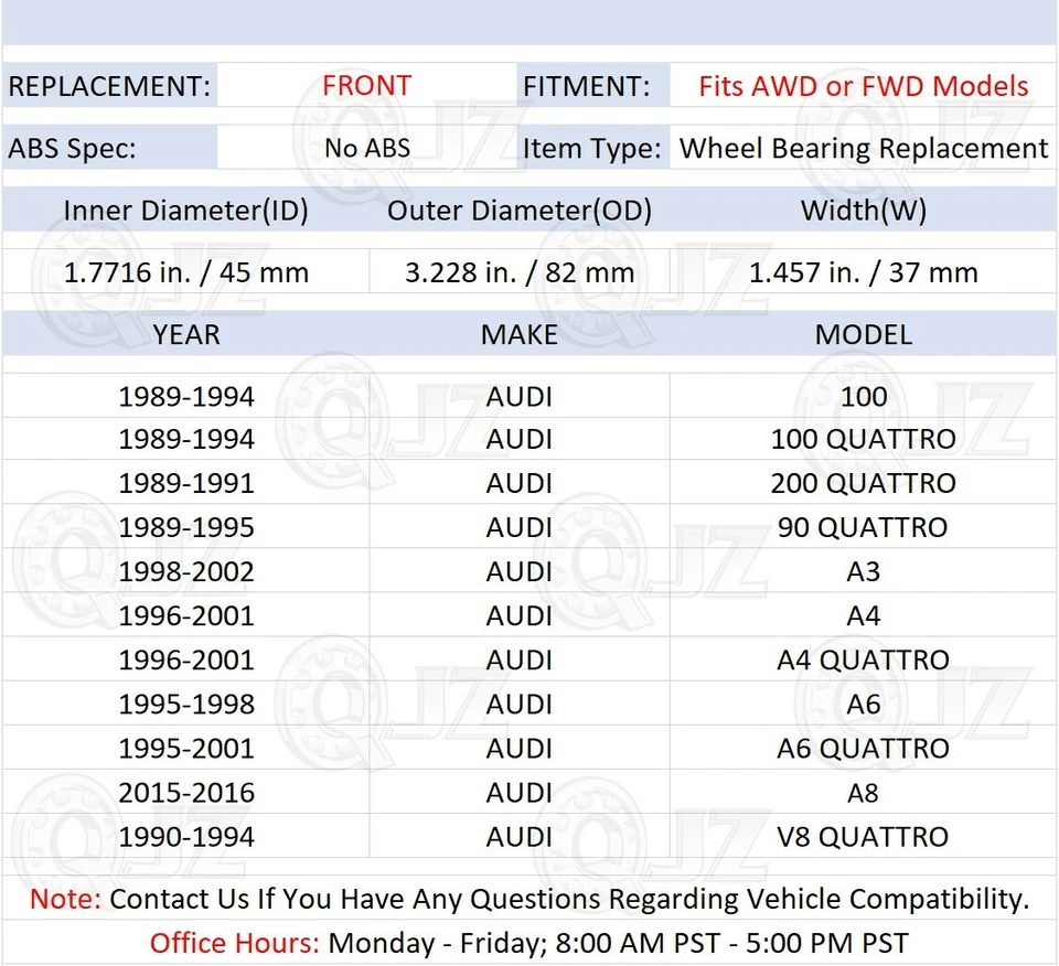 [DELANTERO (cantidad 1)] Cojinete de rueda [diámetro: 45 mm] para Audi V8 Quattro 1990-1994 modelo AWD Foto 2 de 4