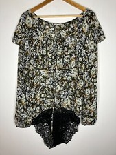 Free People Say It To Me Bodysuit Women's Large Black Floral Hippie Boho