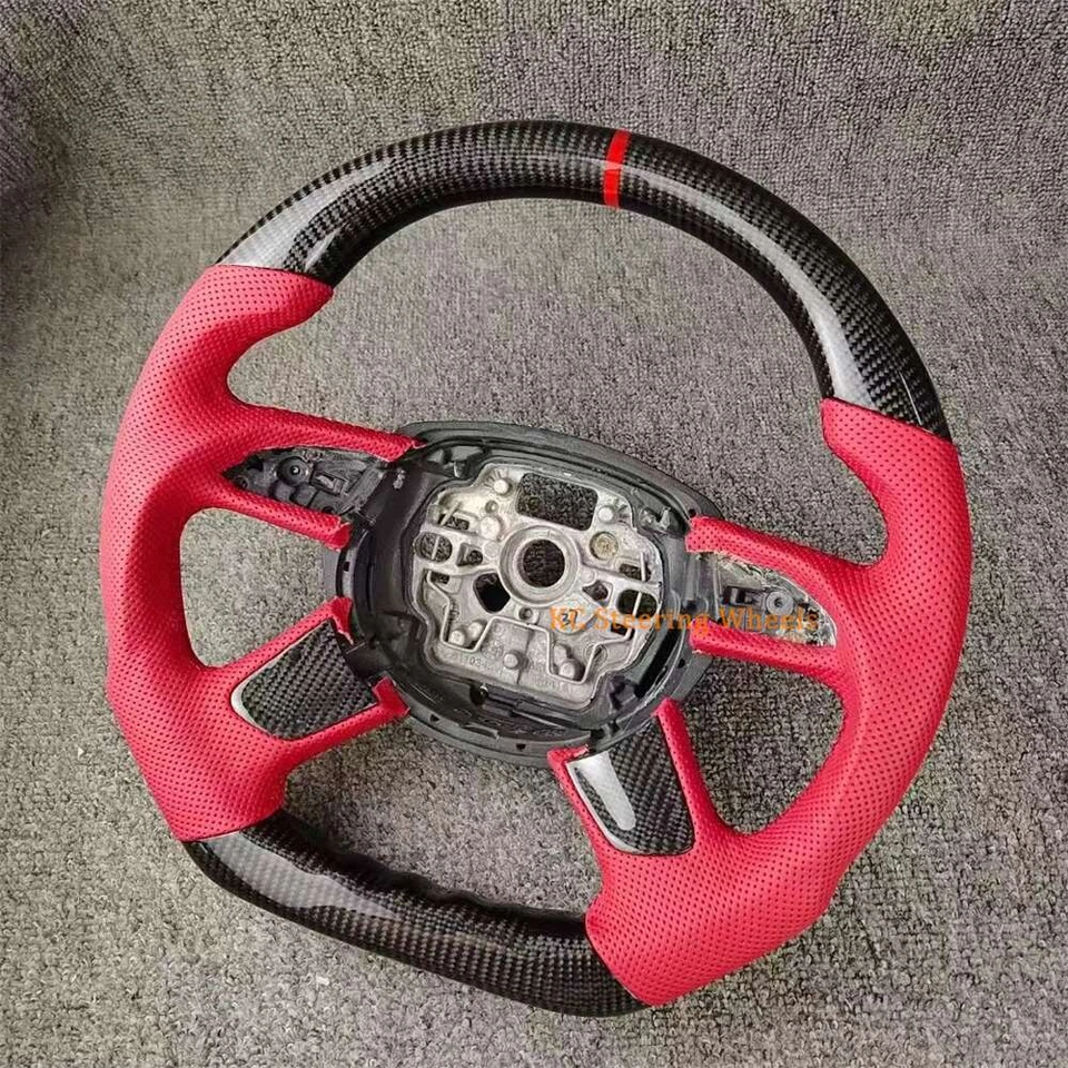 Индивидуальный руль из углеродного волокна красный кожаный для 2013 -2016 Audi A6 A8 - Изображение 2 из 4