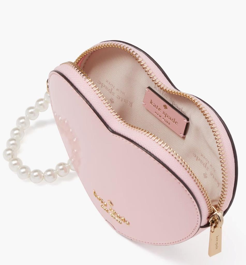KATE SPADE FAUX PEARL LOVE SHACK 3D PATENT HEART WRISTLET FACTORY