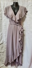 Show me your Mumu -Jess Ruffle Midi Dress Dove Gray Chiffon Size Small - NWT