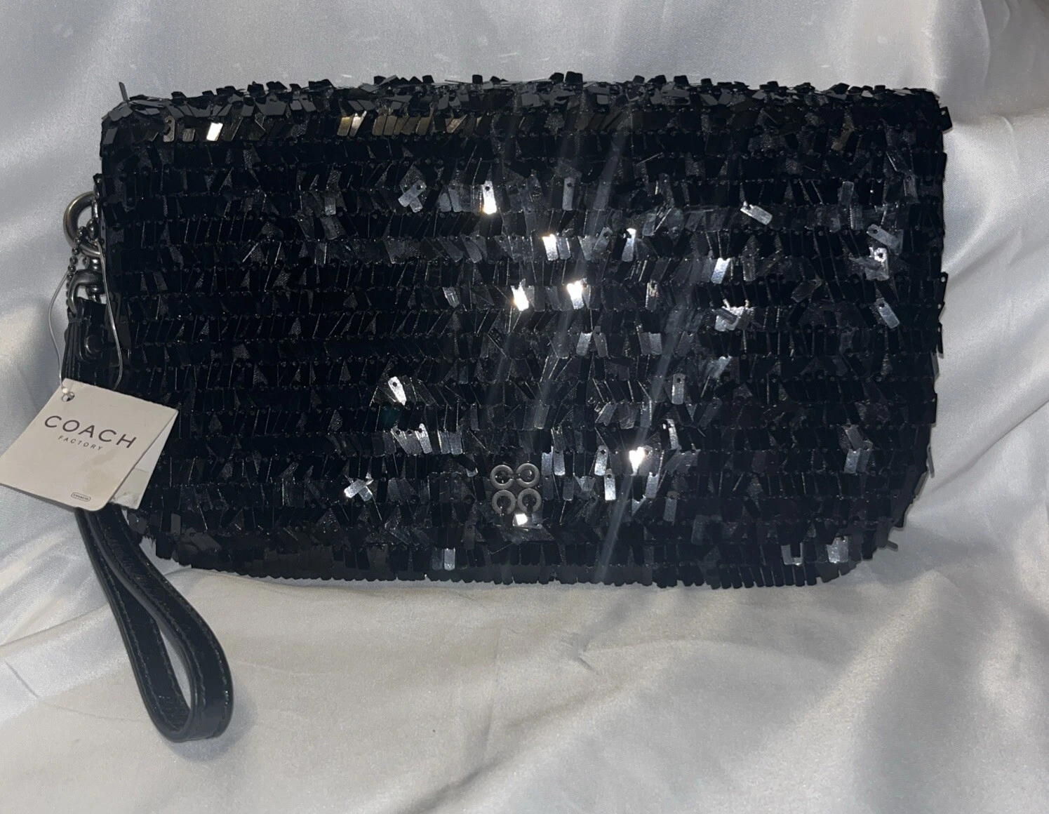 Borsa da polso Coach nera con paillettes e pochette nuova!