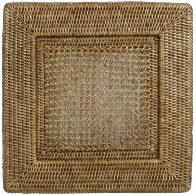 Caspari Rattan Square Plate Charger, Dark Brown Natural (HDP02)