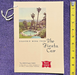 1940's Rock Island Railroad Menu Fiesta Car Railway Dining Arizona California RR