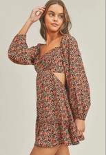 Lush Floral Puff Sleeve Dress Boho Fairy Cottagecore Romantic Size M NWT