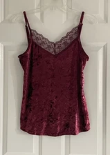 NoBo Y2K Velvet Cami Top M 7/9 Lace Trim Burgundy Coquette Whimsigoth Fairycore