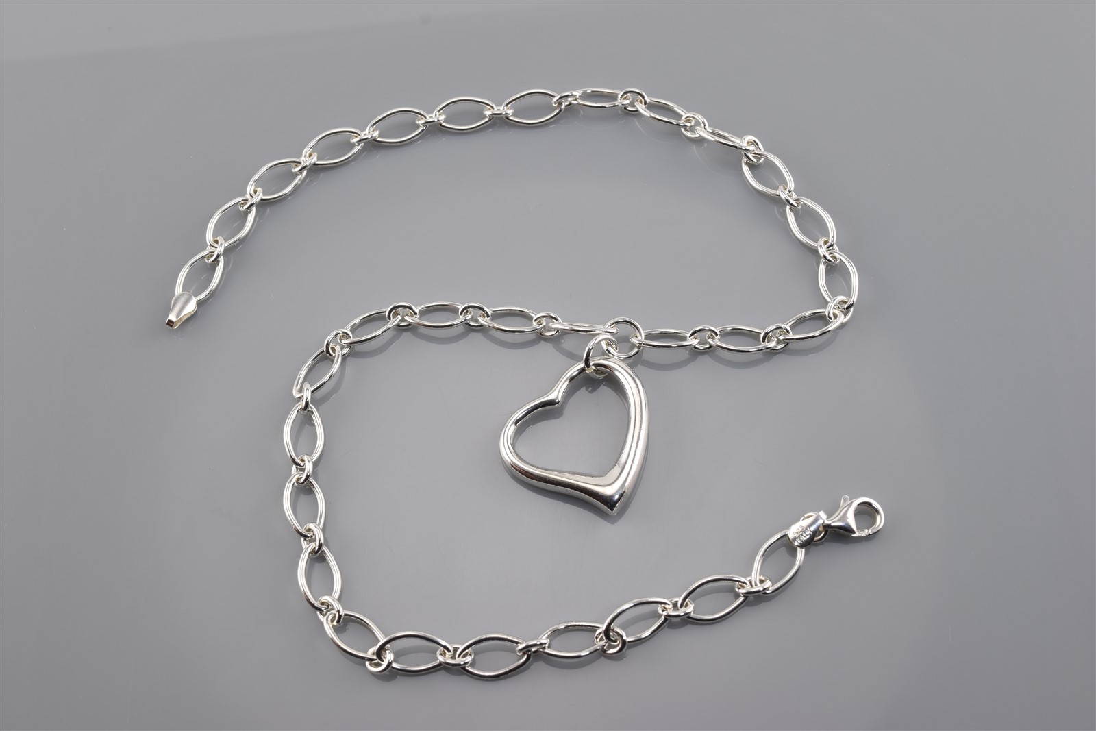 Sterling Silver Oval Linked Solid Dangling Heart … - image 2