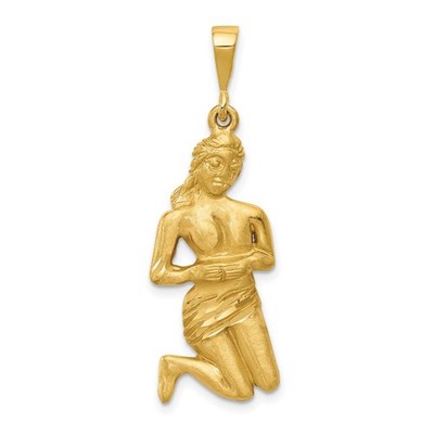 14k Gelbgold Satin Diamantschliff Jungfrau Sternzeichen Anhänger C469