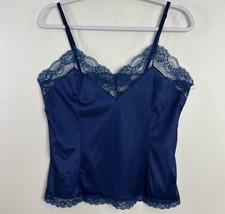 Vintage Y2K Lace Cami Tank Blue Womens Large Satin Union USA Coquette Fairy