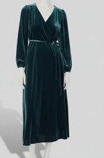 MSK Women's Green Velvet Long Sleeve Surplice Self-Tie A-Line Dress Size: M