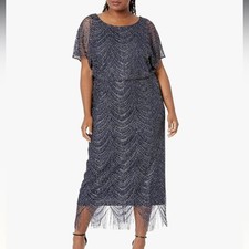 CATHERINES Womens Dress Size 28W Purple Silver Metallic Fringe Hem Occasion