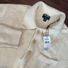 Todd Snyder Polo Sweater Mens XS Cream Italian Yarn Chalk linen Cotton Pocket