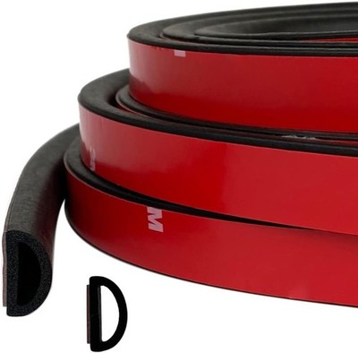 D Shape EPDM Foam Rubber Seal with Tape, Self-Adhesive Rubber Weather Stripping