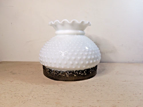 Vintage Hobnail Lamp Shade White Milk Glass  7 " with Support