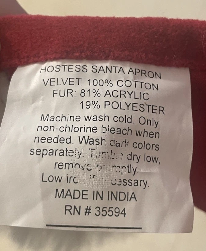 Delantal de anfitriona Mrs Claus terciopelo rojo ribete de piel sintética talla única ajustable lazo trasero Foto 3 de 4