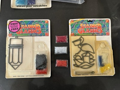 Lot Of 2 Vintage Makit Bakit Stained Glass Suncatcher Form Baking Crystals