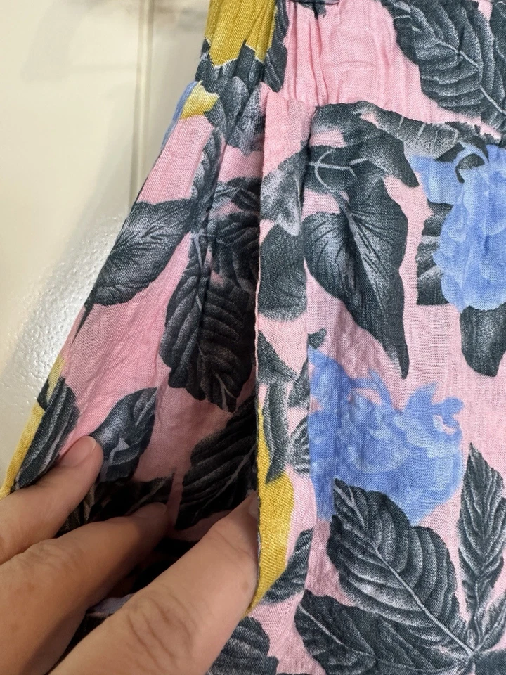 Umgee Rosa Floral Estampado Hawaiano Alto Tirar de Tirar Suelto Algodón Pantalones Cortos Lg Foto 2 de 4