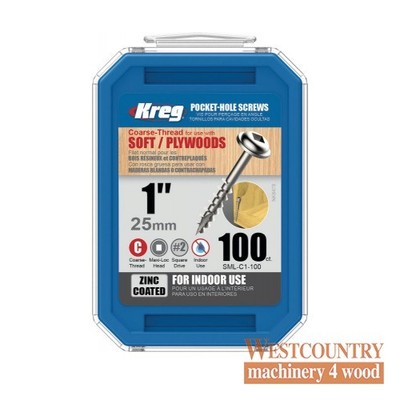 Kreg SML-C1-100 Kreg Sacklochschrauben - 25 mm / 1'' x 8 grob, Unterlegscheibenkopf, Menge