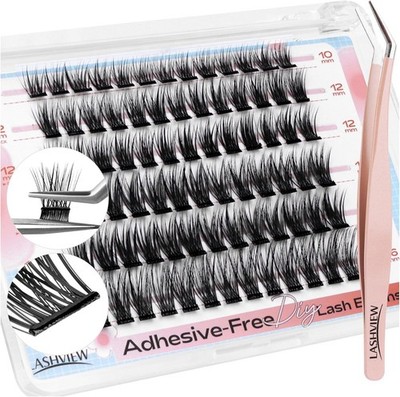 Self Adhesive Eyelashes D Curl Press On Lash Clusters Kit Pre Glued Eyelash