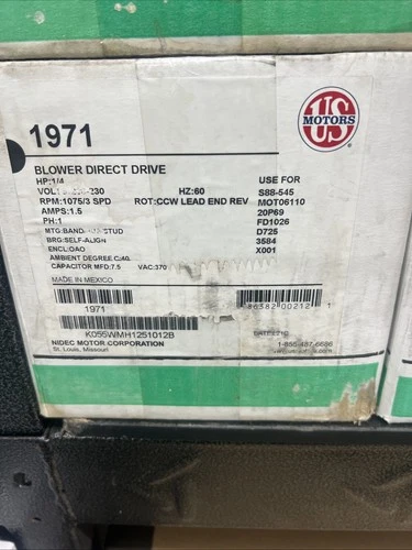 U.S. Motors - 1971 - 1/4 HP, 1075 RPM, 3 Speed, 208-230V, Drive Fan and Blower M