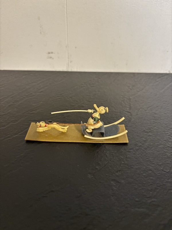 RARE 1930s Disney Celluloid DONALD DUCK & PLUTO Sleigh Made in Japan PreWar Mint