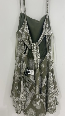Fashion Nova XS Green White Paisley Sleeveless Romper Tie Accent Lightweight