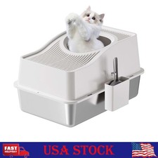 Stainless Steel Cat Litter Box, Fully Enclosed Litter Boxes Cat Toilet with Lid