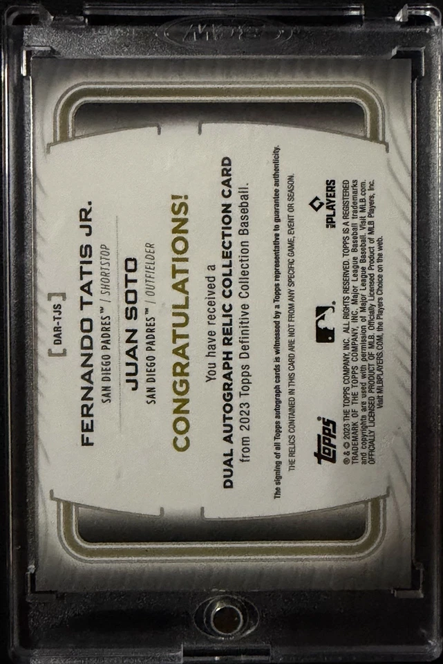 2024 Topps Definitivo Juan Soto Fernando Tatis Jr Auto Reliquia/25 Padres #DAR-TJS Foto 2 de 2