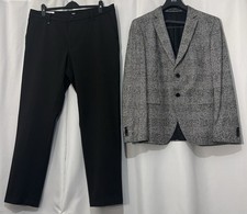 BOSS Hugo Boss Mens 2 Piece Suit Grey Check 42R Jacket 38W Black Trousers BNWT