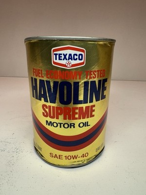 Vintage Texaco Havoline Supreme SAE 10W-40 Motor Oil Can Unopened 1 Qt