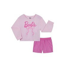 Barbie Large Pink Long Sleeve PJs Pajamas Shorts 2 Piece Set Youth Kids Girls